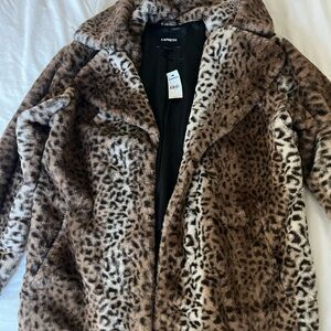 Express Women's Brown and Cream Teddy Jacket